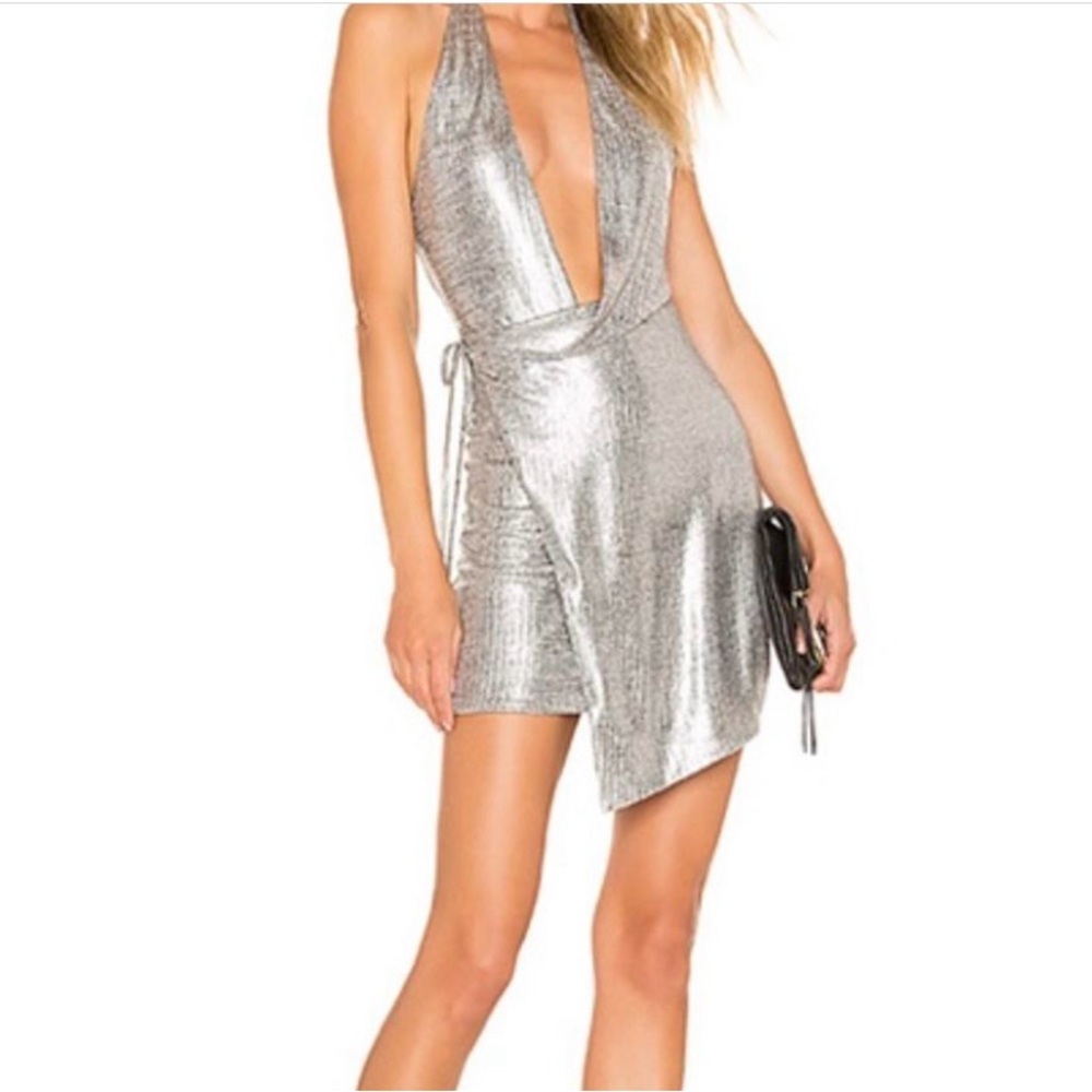 h:ours Omari Dress Metallic Silver Backless